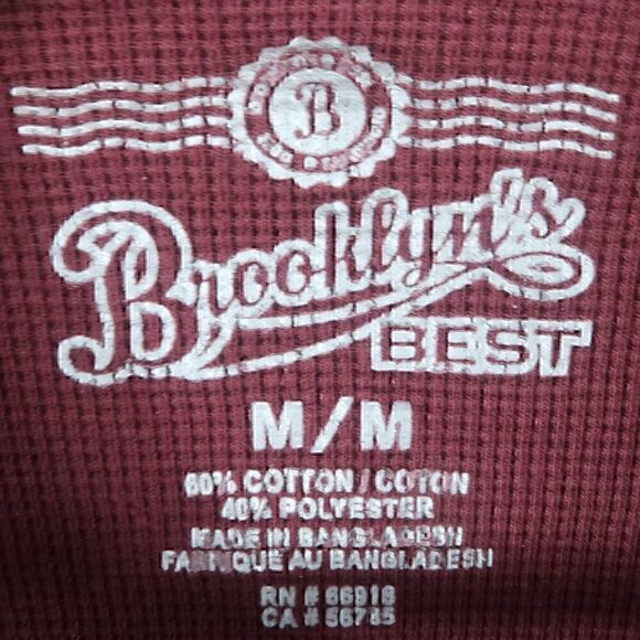 BROOKLYN'S BEST BURGUNDY LONG SLEEVE CREW NECK THERMAL SHIRT SIZE MEDIUM - Picture 2 of 4